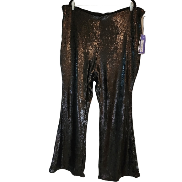 NWT Future Collective black sequin stretch flare pants.  Women's size 20W/22W - Picture 5 of 16